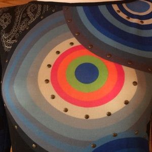 DESIGUEL BLACK BLUE COTTON STUDDED PRINT TUNIC TOP